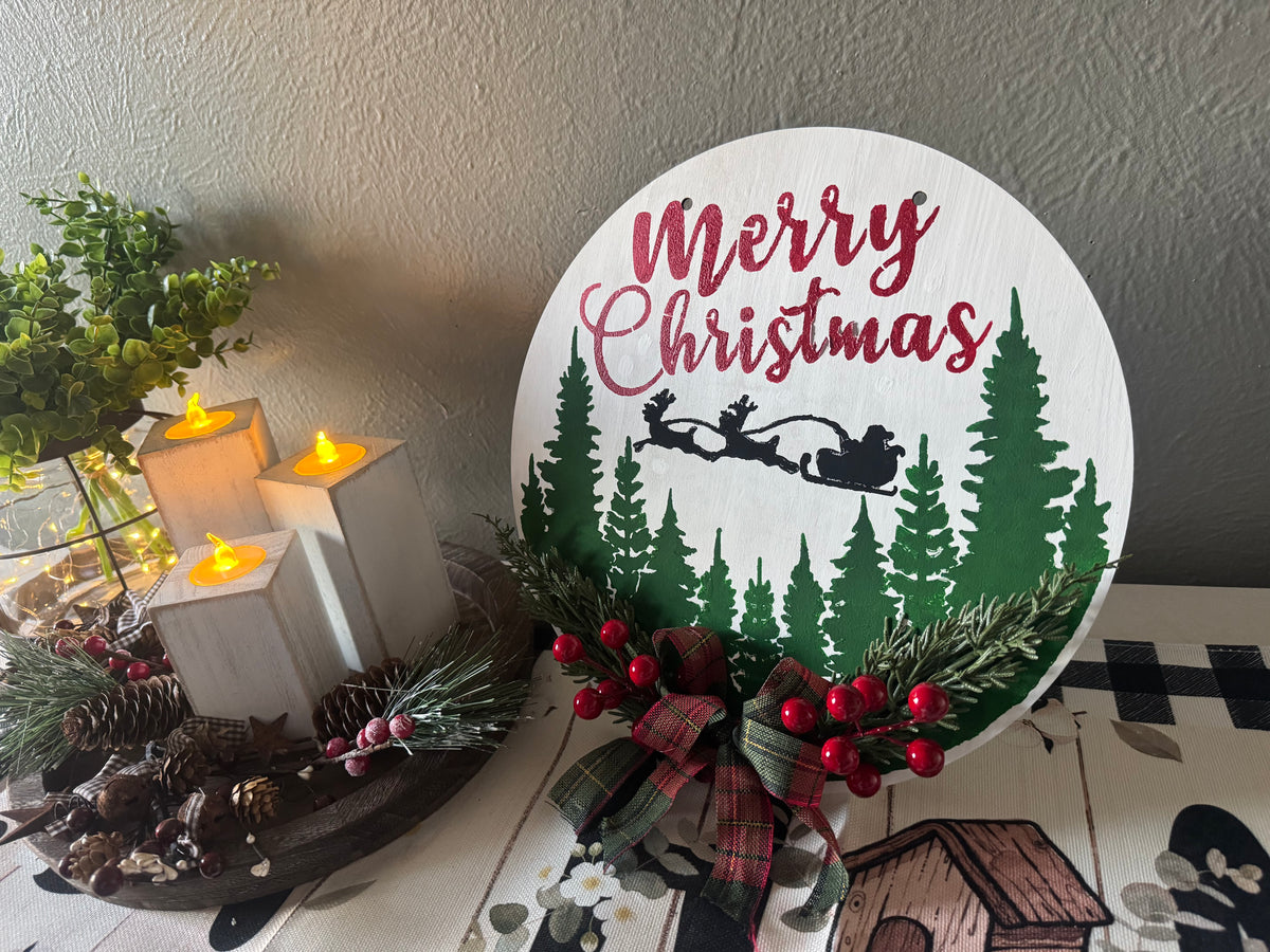 Round Wooden Christmas Sign