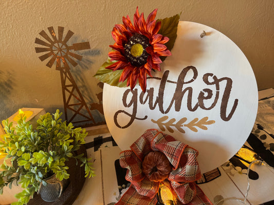 Round Wooden Gather Sign