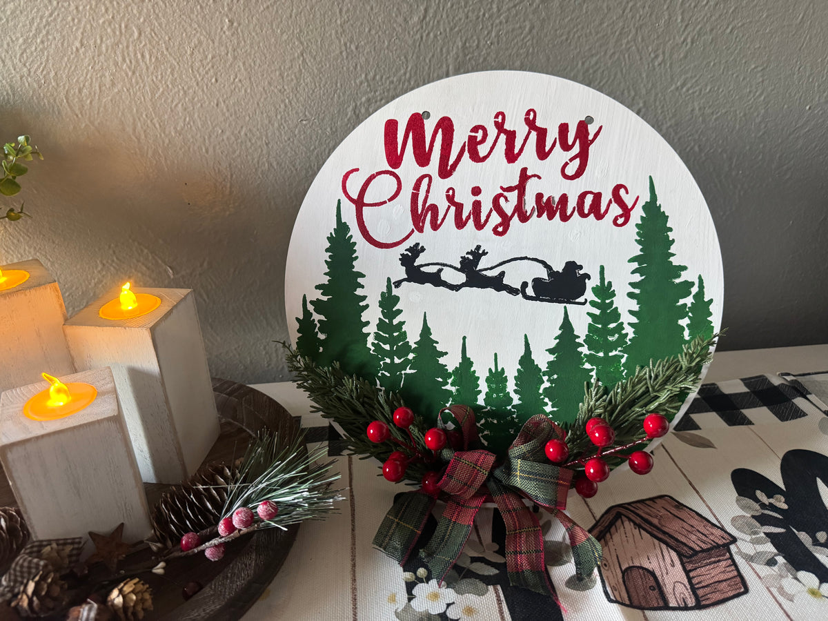Round Wooden Christmas Sign