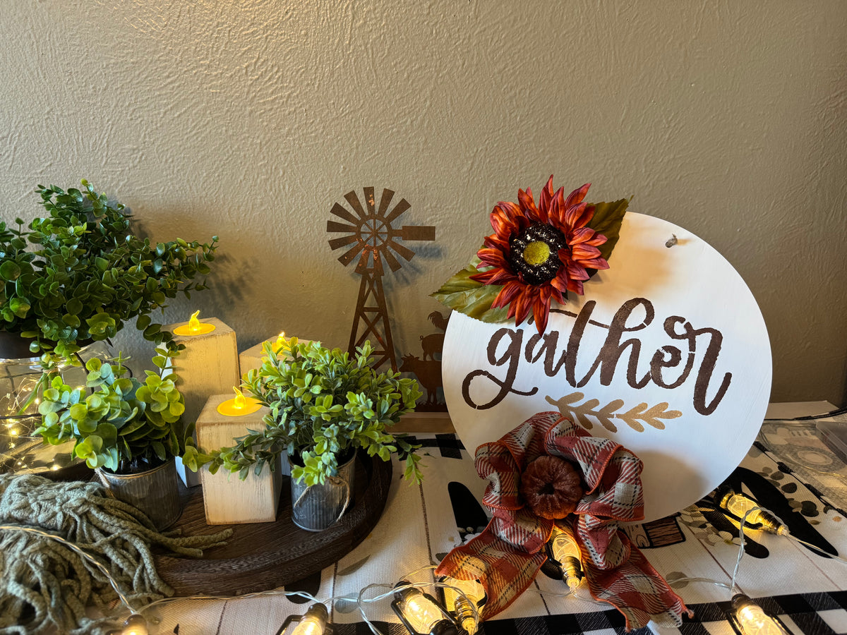 Round Wooden Gather Sign
