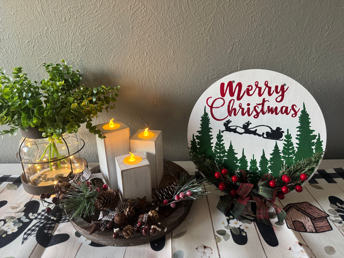 Round Wooden Christmas Sign
