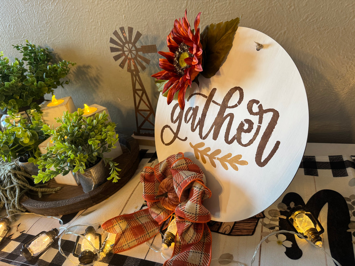 Round Wooden Gather Sign
