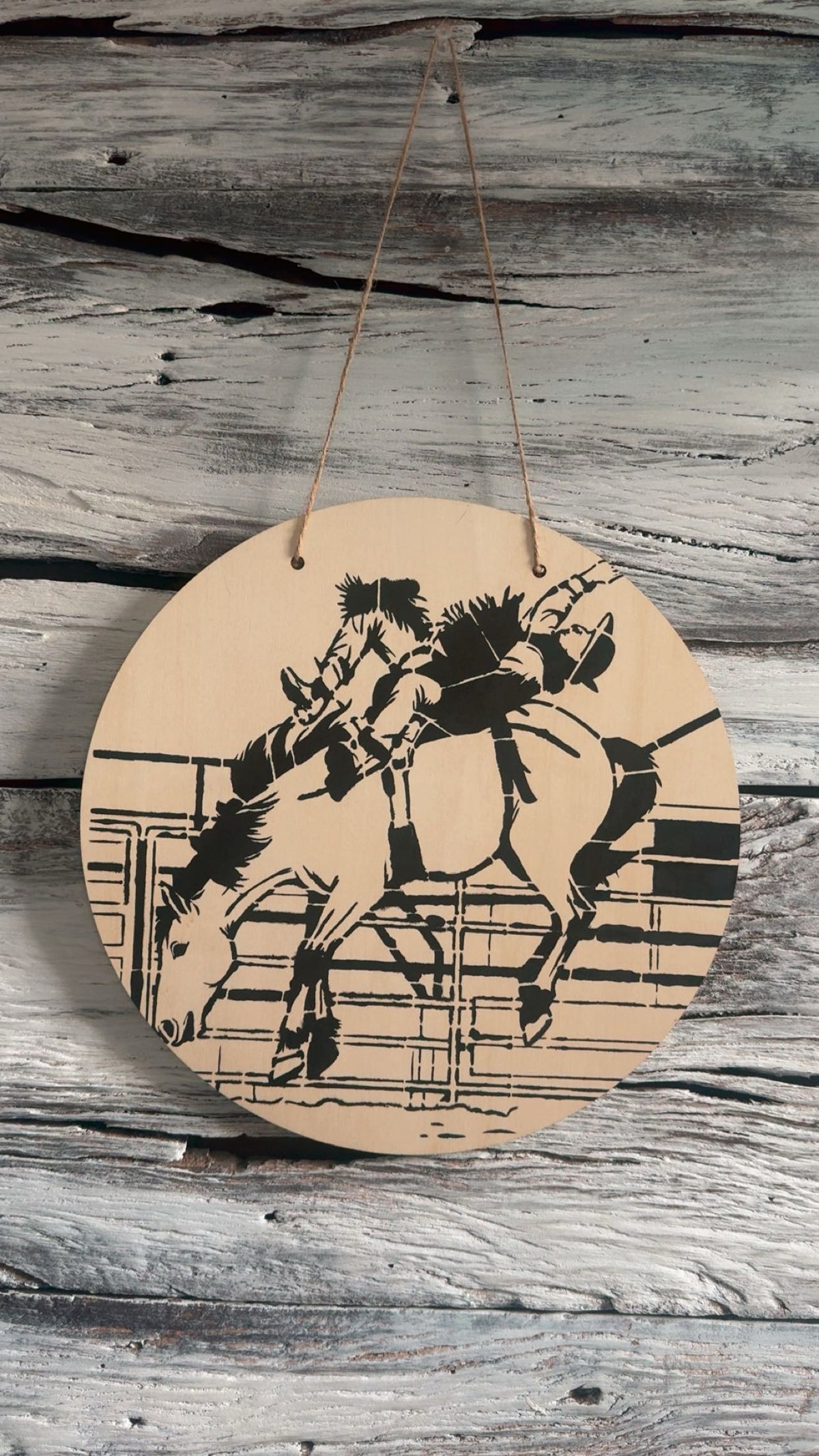Round Hand Painted Bareback Rider Sign