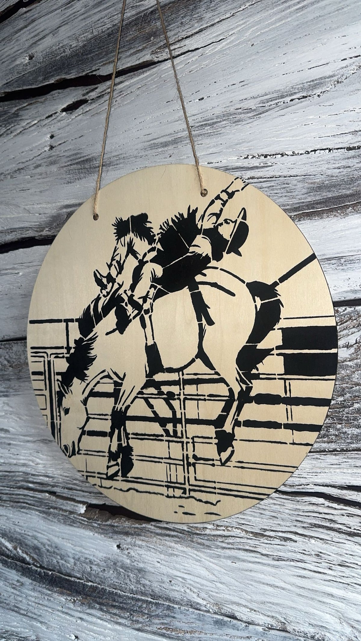 Round Hand Painted Bareback Rider Sign