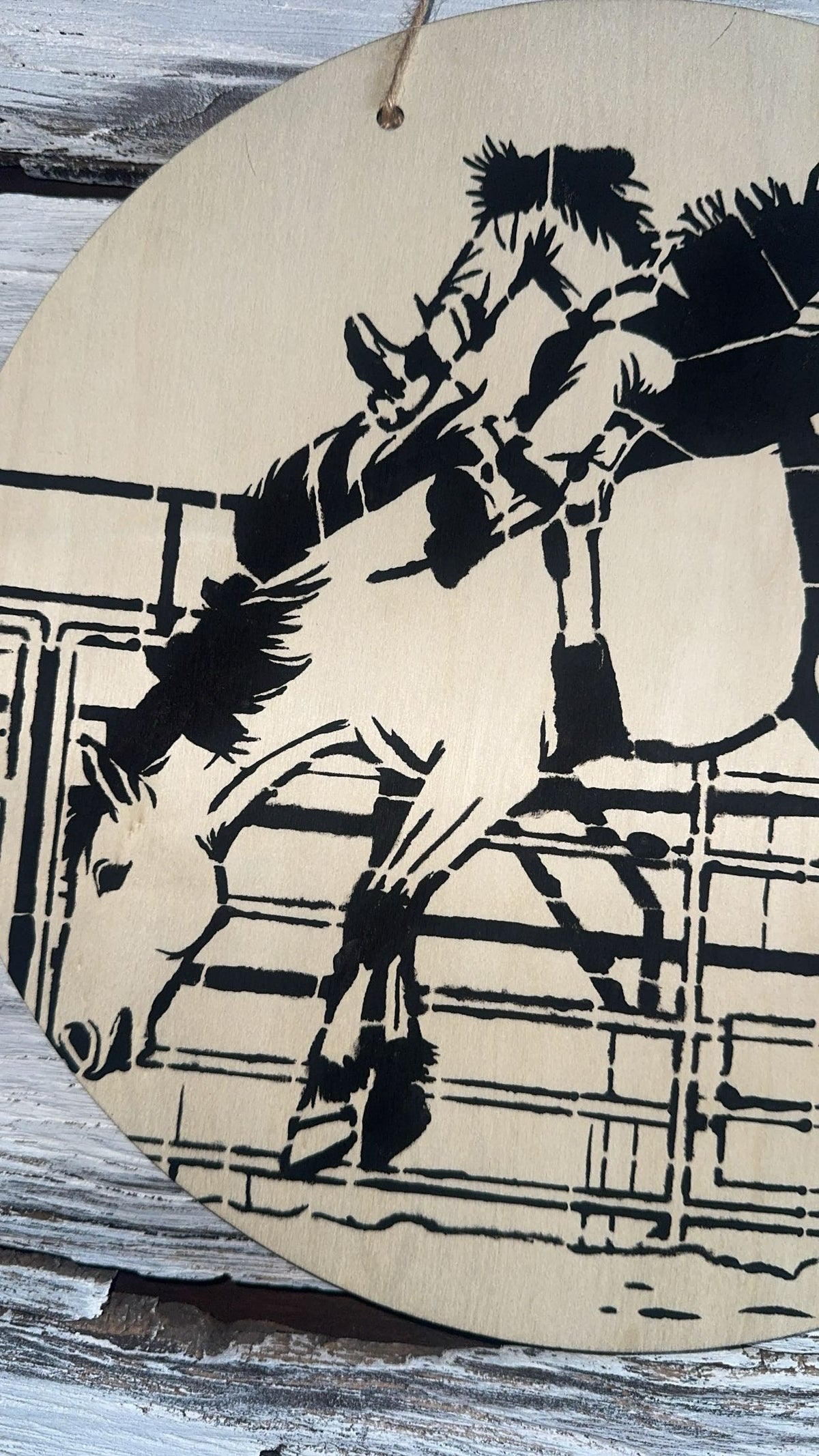 Round Hand Painted Bareback Rider Sign